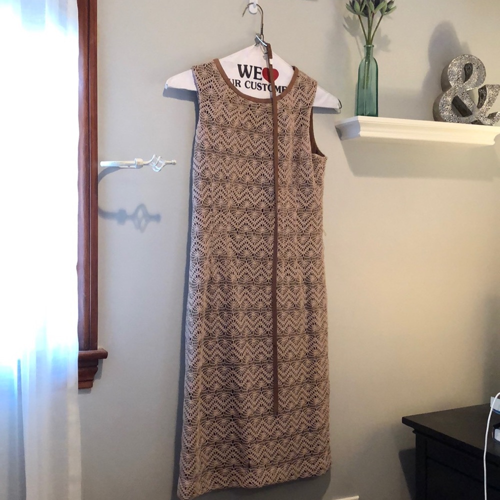 Ann Klein Dress with detailed tan overlay
